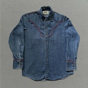 Vintage 70’s Anna Zapp Design Denim Pearl Snap Shirt. Size L.